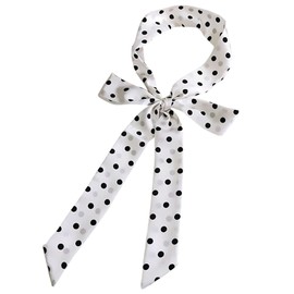 Women Polka Dots Skinny Scarf, Long Skinny Neck Tie For Scarves bags/Waist Belt NWJ-8 (Black and White Polka Dot)