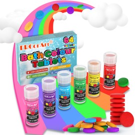 Bath Bombs for Kids - 64 Count Bath Colour Tablets for Kids, Skin-Friendly & No Fragrance, Colour Changing Bath Drops, Fun Educational Bathtime Activity with Bubble Bath - 6 Colours