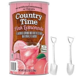 Country Time Pink Lemonade Powdered Drink Mix 1 Canister 82.5 oz w/ Metal Spoons