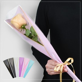 BEISHIDA 100 PCS Single Rose Sleeve Single Flower Wrapping Bags Single Rose Packaging Cellophane Flower Sleeves for Florist Bouquet Supplies Mother's Day Valentine's Day (Pink and Gold Letter)