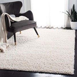 Safavieh Venus Shag Collection VNS520A Solid 1.8-inch Thick Area Rug, 5'3" x 7'6", Ivory