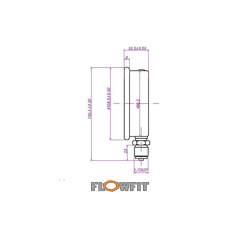 Flowfit Hydraulic Pressure Gauge, Glycerine Filled, 100mm Dial Size, Rated