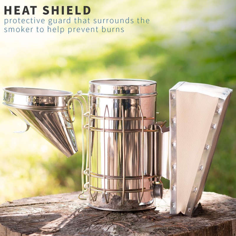 New Bee Hive Smoker Stainless Steel w/Heat Shield Beekeeping Equipment