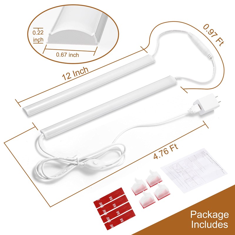 JUSJUBR Plug-in Under Cabinet Lighting, 2pcs 12 Inch Dimmable Closet