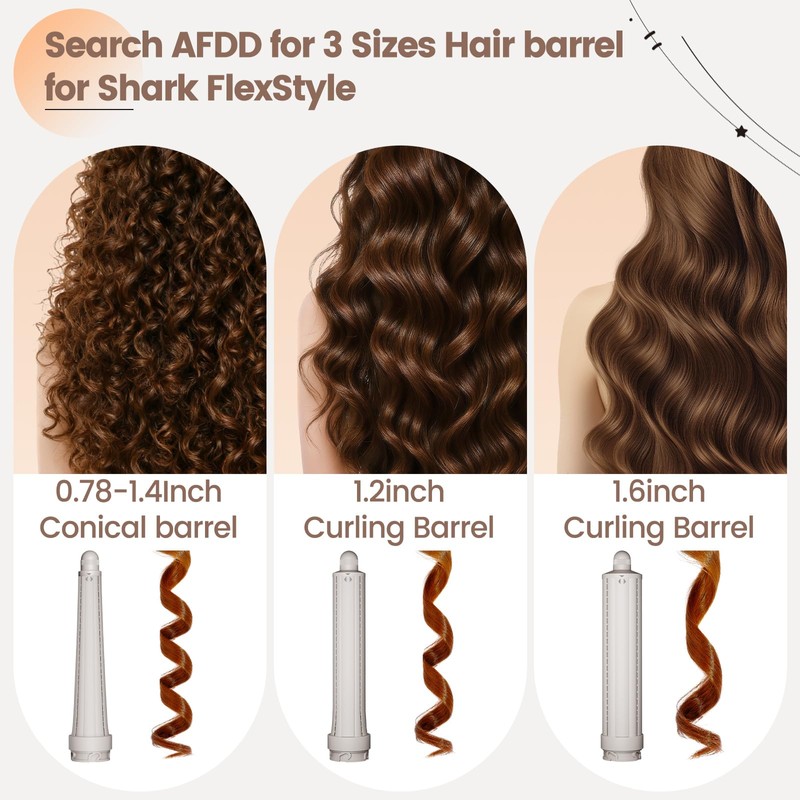 AFDD Conical Long Hair Curling Barrel Attachment Compatible with Shark