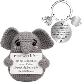 Farbeele Positive Elephant and Lucky Charm Keyring, Pocket Hug Positive Doll, Courage Gift, Get Well Soon Gift, Good Luck Charm Exam Gift, First Day of School Gift