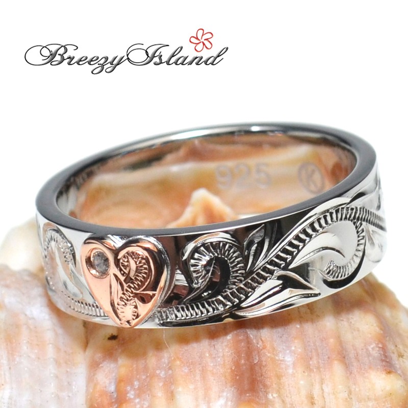 [BreezyIsland] Hawaiian Jewelry Ring, Women's Ring, Pink G Heart, Silver