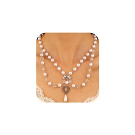 Pearl Cross Necklace for Women Boho Pearl Cross Choker Necklace Gold Layered Pearl Cross Coin Love Pearl Paperclip Chain Pendant Necklace Birthday Party Jewelry for Women (Style B)