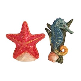 Blue Sky Clayworks Coastal Starfish and Sea Horse Salt and Pepper Set, 6-inch Length, Kitchen Accessories