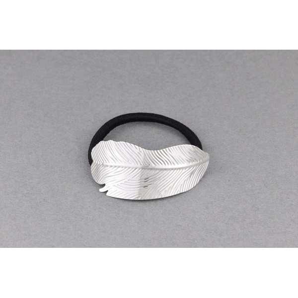 Silver leaf cuff ponytail holder genie style stretch pony tail