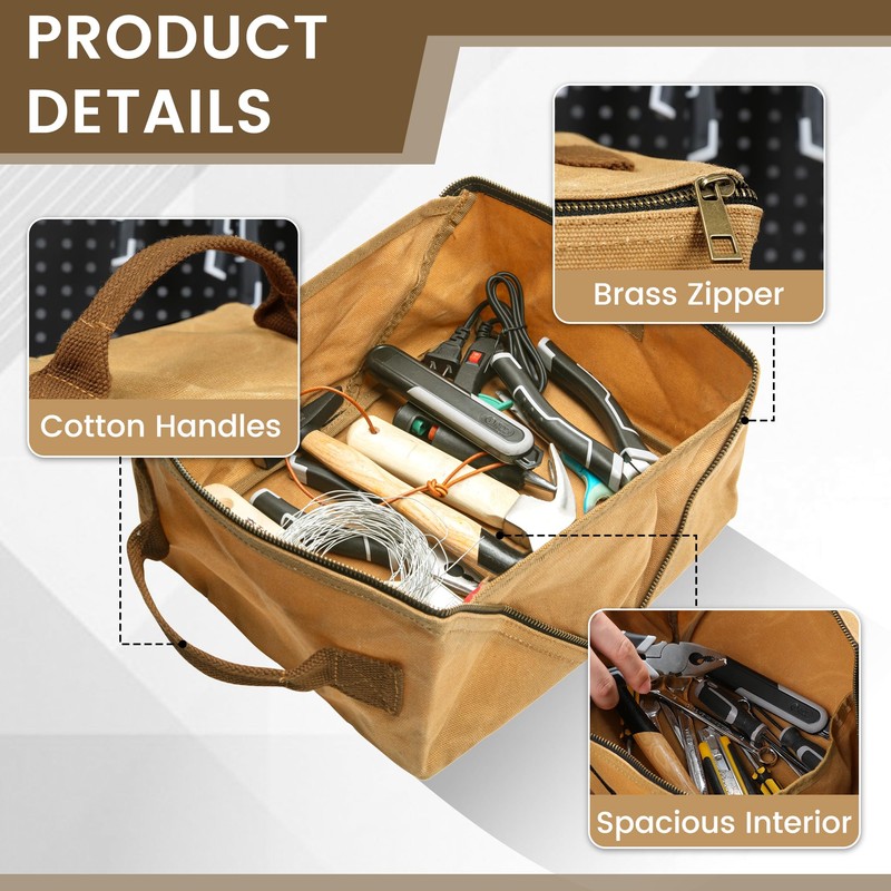 Heavy Duty Tool Storage Organizer, Tool Pouch with Metal Zipper