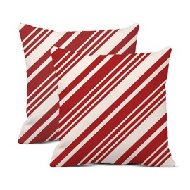 rouihot Set of 2 Throw Pillow Covers 18x18 Inch Christmas Contain Candy Cane Stripes in Red and Cream Colors Great for Wrapping Home Decor Pillowcases Square Pillow Cases Cushion Covers for Sofa Bed