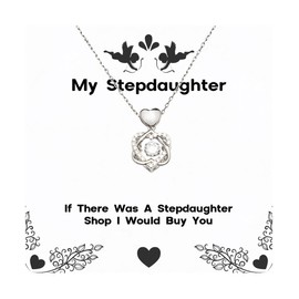 Unique Stepdaughter Gifts, If There Was A Stepdaughter Shop I, Special Birthday Heart Knot Silver Necklace For Daughter From Mom, Affordable stepdaughter gifts, Cheap stepdaughter gift ideas,, Sterling Silver, Cubic Zirconia
