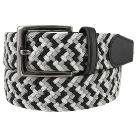Belts.com Braided Elastic Stretch Belt Casual Weave Canvas Fabric Woven Belt 1-3/8" (GRY/WHT/BLK, M)