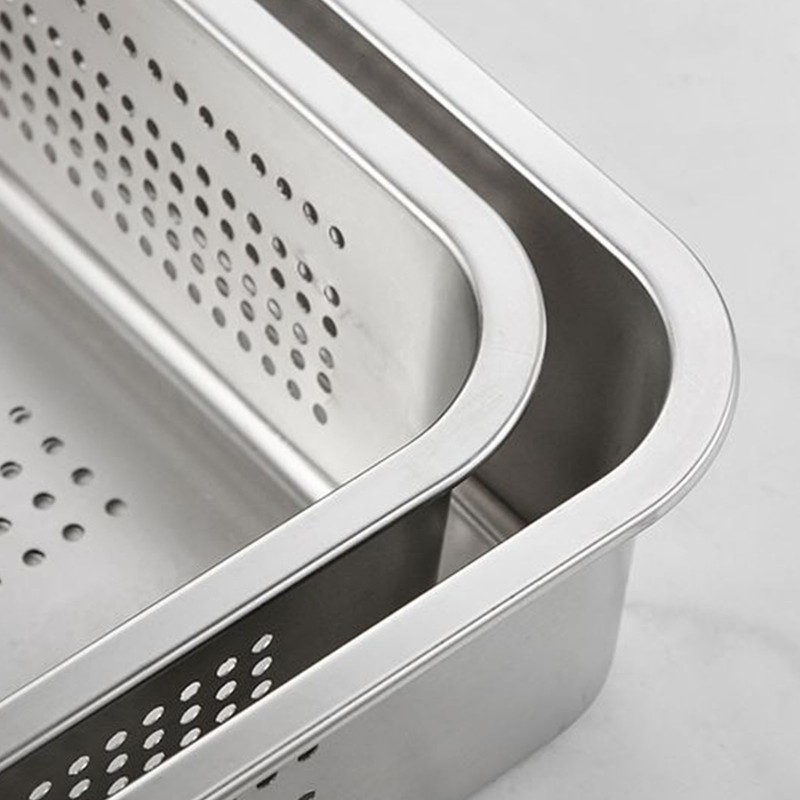 Stainless Steel Draining Rectangular Basin Vegetable Washing Drying Filter Basket