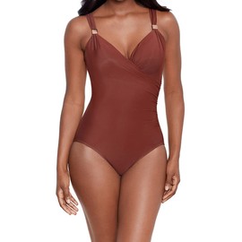 Miraclesuit Women's Swimwear Razzle Dazzle Siren Tummy Control Underwire Bra One Piece Swimsuit, Tamarind, 10