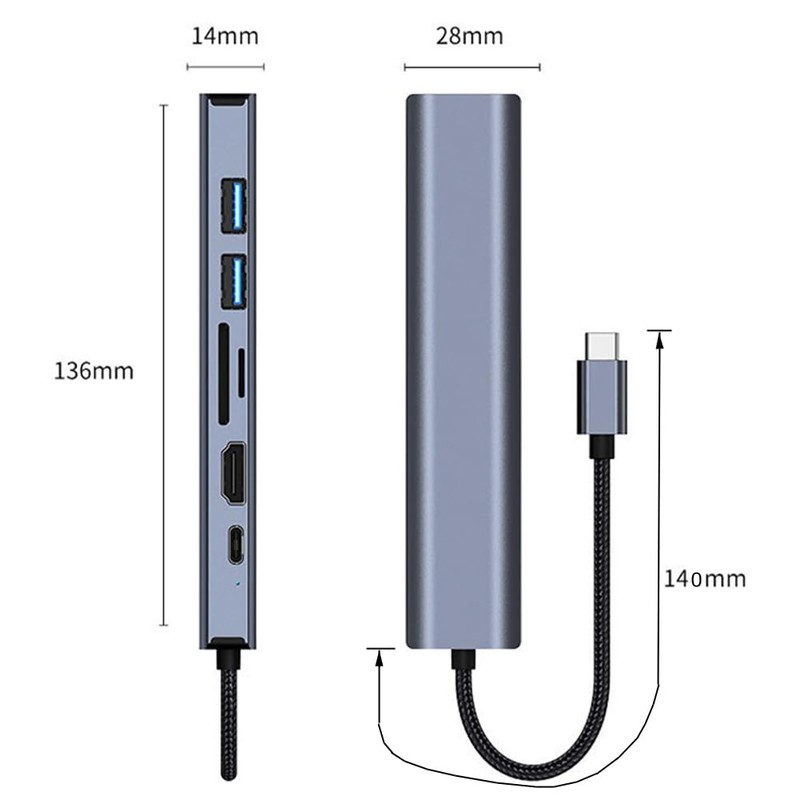 Bolwins Q18CS USB-C Hub 7-in-1, USB Type-C to HDMI 4K,