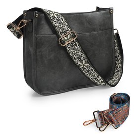 Neyway Crossbody Bags for Women Elegant Vegan Leather Hobo Handbags with 2pcs Adjustable Guitar Strap(gray)