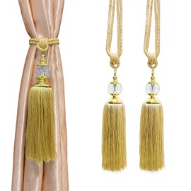 KOLAKO Alzapaños para Cortina, alzapaños de Cortina con Borla de Vidrio Dorado, Ganchos para Cortinas, Cortinas Decorativas, Soporte para decoración de Ventana, Oficina, hogar, 2 Unidades