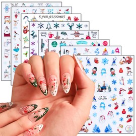 Vezocim Christmas Nail Art Stickers Decals, 3D Snowflake Snowman Tree Santa Claus Penguin Elk Winter Animal Nail Self-Adhesive Sticker Designs, Xmas Holiday Nail Decal Supplies for Women Manicure Art