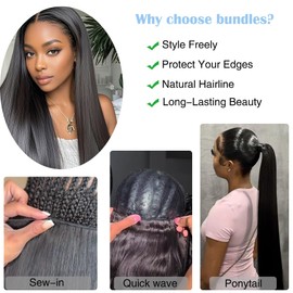 Lemoda Human Hair Bundle 100% Unprocessed Straight 24 Inch 1 Bundle 15A Raw Human Hair Extensions Quick Weave Bundles Remy Hair Natural Black
