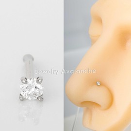 2.5mm Diamond Nose Bone Nose Stud 14K White Gold 20G Nose Ring Stud Unisex Ball-end Diamond Nose Stud NSBN20G-25WDWG