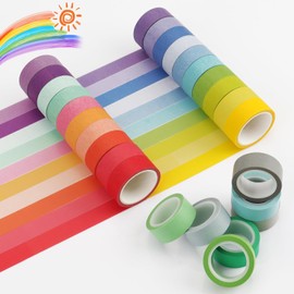 Bomtop Washi Tape, 27 Rolls Washi Tape Set, Washi Tape Children, Rainbow Masking Tape, Decorative Tape, Colourful Tape for DIY, Scrapbooking, Journaling, Craft Accessories Children