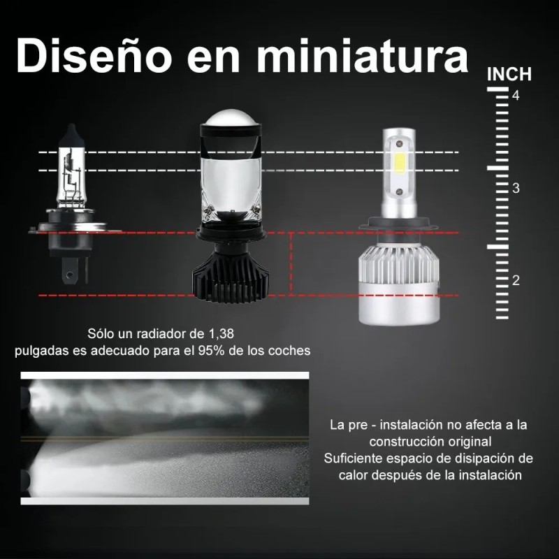 Kit Focos Led Para Coche H4/9003/hb2 Lupa Mini Proyector
