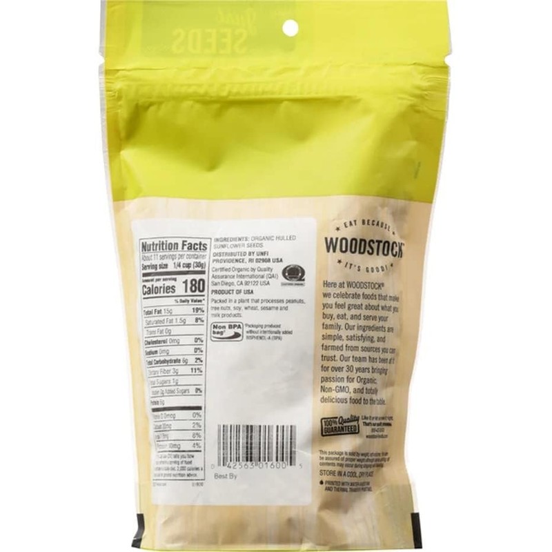 Woodstock Foods Organic Hulled And Unsalted Sunflower Seeds, 12 oz