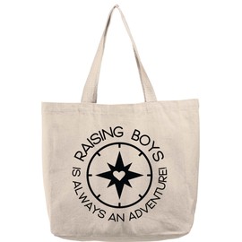 Raising boys is always an adventure compass heart love family mom Natural Canvas Tote Bag funny gift