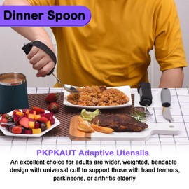 PKPKAUT Bendable/Weighted Spoon for Hand Tremors, Adaptive Handicap Spoon for Parkinsons Patients, Parkinson Curved Spoon for Shaking Hands, Liftware Angled Arthritis Spoon for Adults Disabled Elderly
