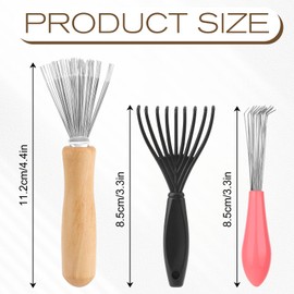 3Pcs Hair Brush Cleaner Tool Comb and Brush Cleaner Tool Set with Rake Design Metal Wire Comb Cleaners Wooden Handle Hair Remover Mini Instrument for Home and Salon Use Removing Dust Dirt