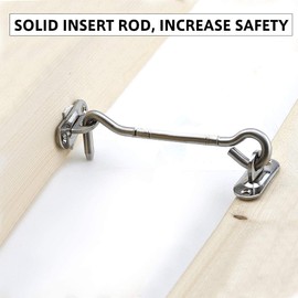 nutmanel Pack of 2 storm hooks, cabin hooks, stainless steel, latch door, hook with eyelet, silver, door latch, cabin hook lock for doors with 8 mounting screws for gate, garage, fence, window