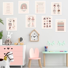 8 Pcs Classroom Feelings Emotions Chart Poster,Educational Posters for Toddlers Preschool PreK Learning Emotion Poster