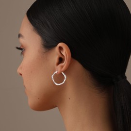 LeCalla 925 Sterling Silver Hammered Hoop Earrings for Women | Women's Classic Round Hammered Texture Hoops Earring Jewelry Gifts for Her Mother Valentines Days Christmas Birthday 30MM