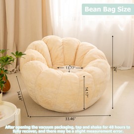 IEVENW Pumpkin Bean Bag Sofa Chair, Bean Bag Chair with Filler for Teens, Kids, Toddler, Comfy and Lazy Sofa for Dorm, Apartment, Living Room and Bedroom, Ivory