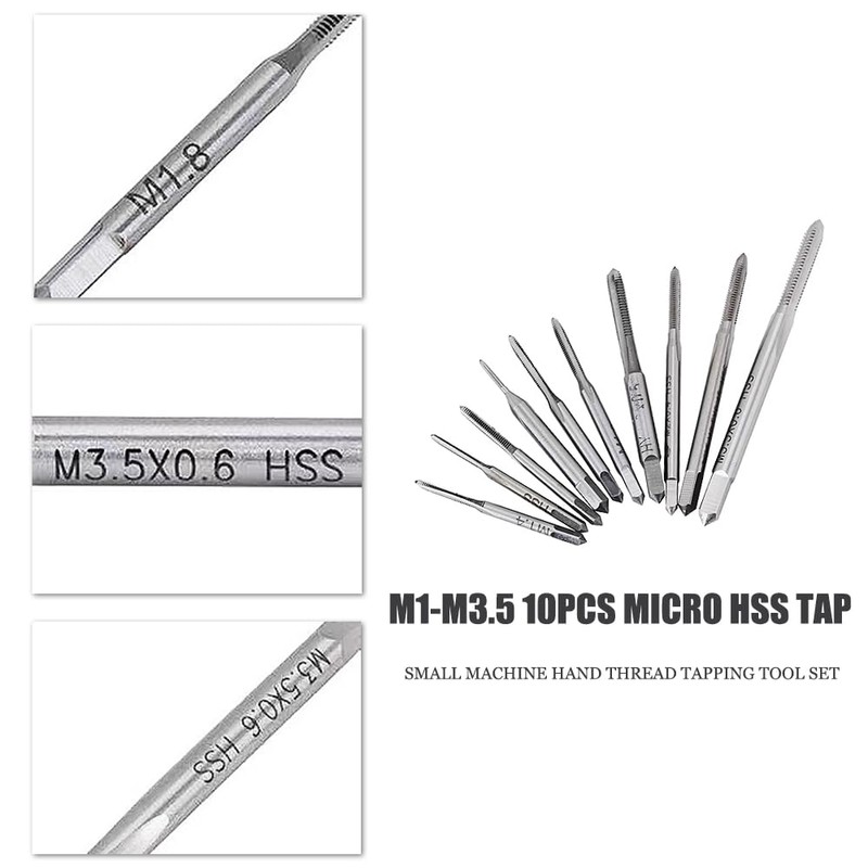 Micro Drill Bit Tap Set, 10pcs Mini Metric Thread Tap