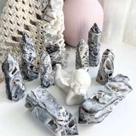 Large Natural Sphalerite Tower , Druzy Crystal Point , Four Side Tower for Sale , Home Decor , Reiki HealingColor: Gray sphalerite tower, Size: 400-600g