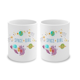 Fabulous Ceramic Pen Pot - Space Girl Rocket Moon Planet Space Original Illustration - 11oz