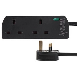 PRO ELEC PELB1989 Mains Extension Lead with Surge Protection, 2 Gang, 1m, Black