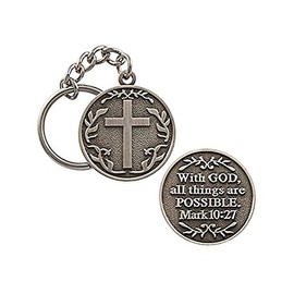 Cross & Mark 10:27 With God All Things Are Possible Bible Verse Keychains, Christian Religious Gifts