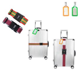 4 Pack Luggage Strap Luggage Tag Set, Adjustable Luggage Strap, Luggage Packing Strap with Combination Lock Buckle and Luggage Tag, Travel Accessories (Red Grey+Multi-Colored)