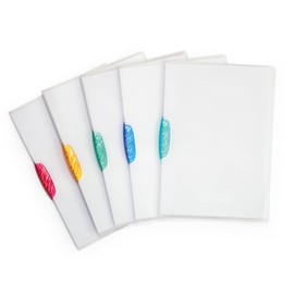 Durable SWINGCLIP® 30 A4 Clip Folder | Holds up to 30 Sheets of A4 Paper | Stylish & Colourful Plastic Clip | Pack of 5 Transparent Folders with Coloured Clips