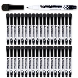 Glassboard Studio Black Fine Tip Dry Erase Markers Bulk 36-Pack with Magnetic Eraser Cap and Low Odor Ink for White Boards at School, Work, or Home