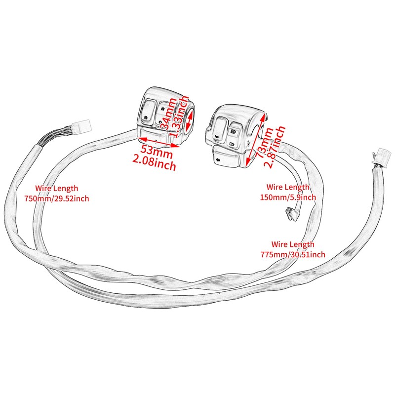 HCmotorku Motorcycle 1" 25mm Handlebar Switch Control with Wiring Harness
