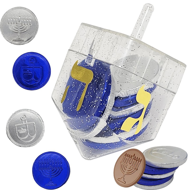 The Dreidel Company 6-Pack Dreidel Filled with Blue and Silver