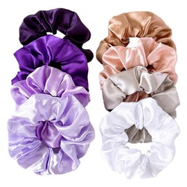 SamHeng Satin Hair Scrunchies for Women, 8 Pcs Colorful Elastic Hair Bands Large Soft Hair Ties Ropes Ponytail Holder Hair Bobbles Hair Accessories for Ladies Girls Thick Hair and Curly Hair (B)