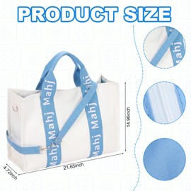 Sanwuta 3 Pcs Large Capacity American Mahjong Set Organizer and Carrier Bag with Removable Rack Holder, Portable Storage Case for Tiles, Racks, Pushers, Dice, Winds, Chips(Blue)