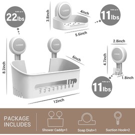 Luxear Shower Caddy Suction Cup Set 4 Packs,Shower Shelf+Soap Dish+Suction Hooks(2 pack),NO Drilling Reusable Waterproof Bathroom Organizers for Shower Kitchen Bath Dorm