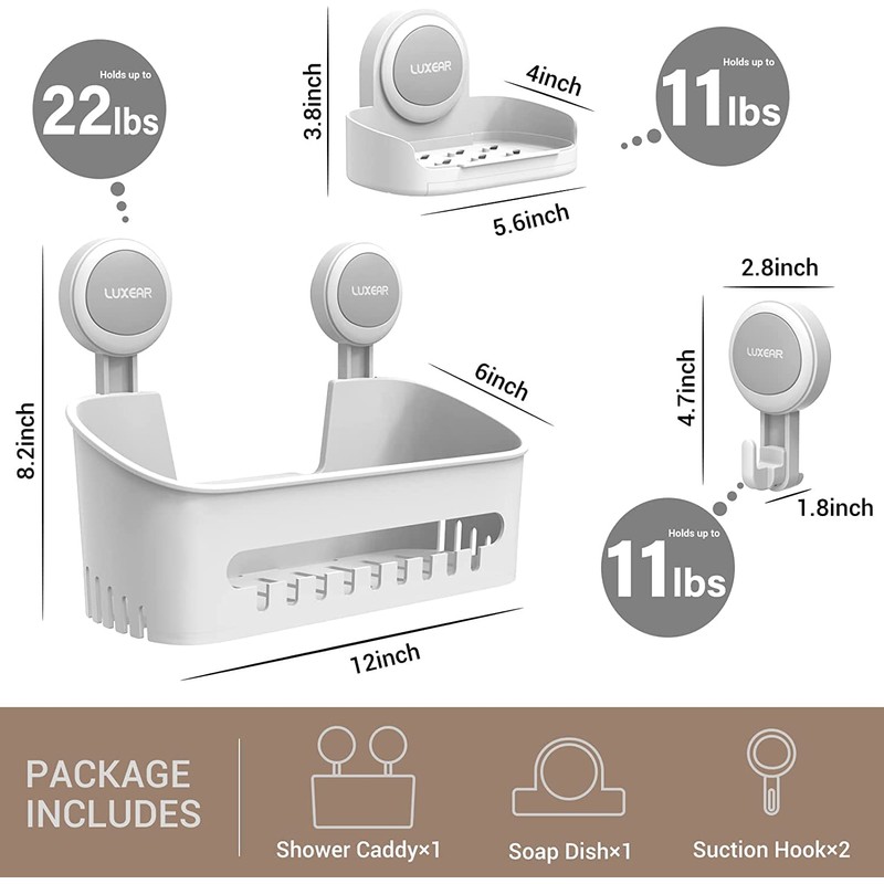 Luxear Shower Caddy Suction Cup Set 4 Packs,Shower Shelf+Soap Dish+Suction